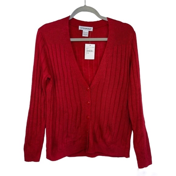 Cotton Emporium Womens Red Ribbed Button Cardigan Long Sleeve Sweater Si… - Picture 3 of 9